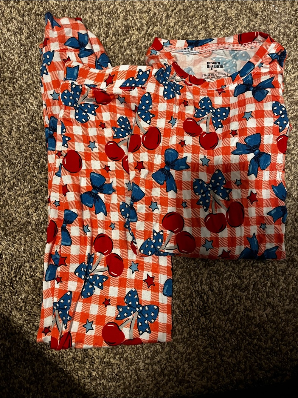 Dream Big Little Kids Red & Blue Cherry Plaid Pajama Set